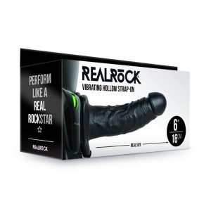 REALROCK Vibrating Hollow Strap-on - 15.5 cm Black