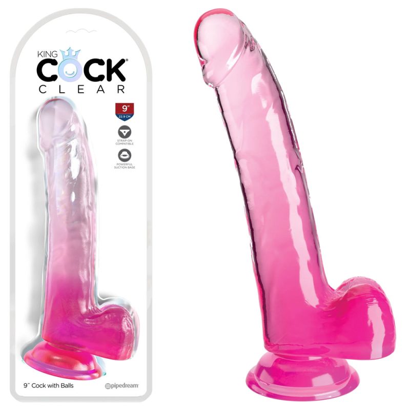 King Cock Clear 9'' Cock with Balls - Pink