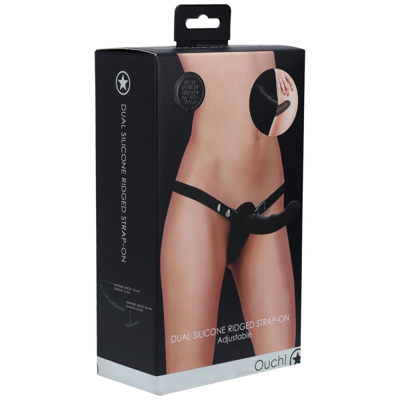 OUCH! Dual Silicone Ridged Strap-On - Black