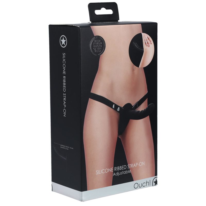 OUCH! Silicone Ribbed Strap-On - Black