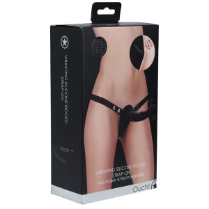 OUCH! Vibrating Silicone Ridged Strap-On - Black